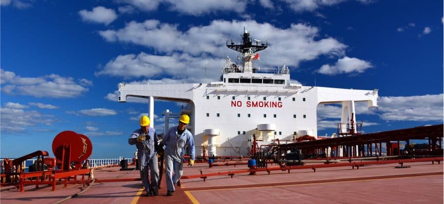 Offshore ordinary seaman working on deck